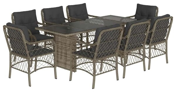 9 részes szürke polyrattan kerti étkezőgarnitúra párnával
