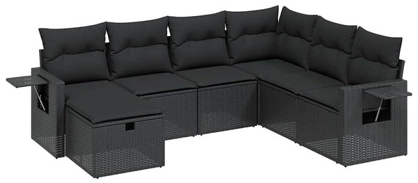 7 részes fekete polyrattan kerti ülőgarnitúra párnával