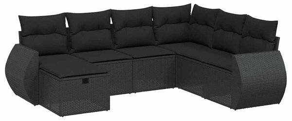 7 részes fekete polyrattan kerti ülőgarnitúra párnával