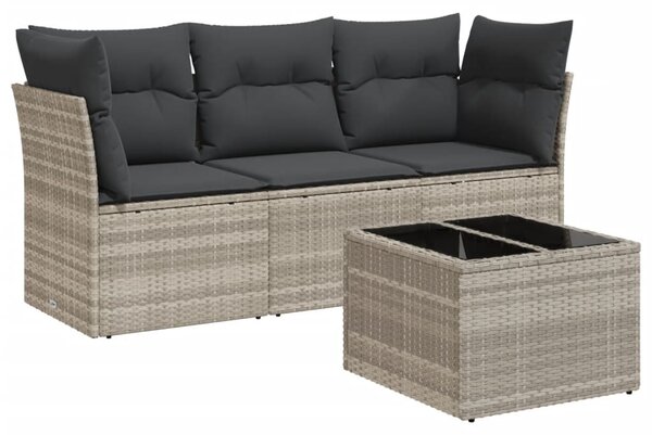 4 részes világosszürke polyrattan kerti ülőgarnitúra párnákkal