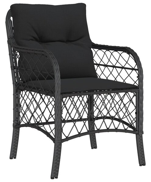 7 részes fekete polyrattan kerti étkezőgarnitúra párnával