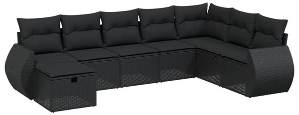 8 részes fekete polyrattan kerti ülőgarnitúra párnákkal