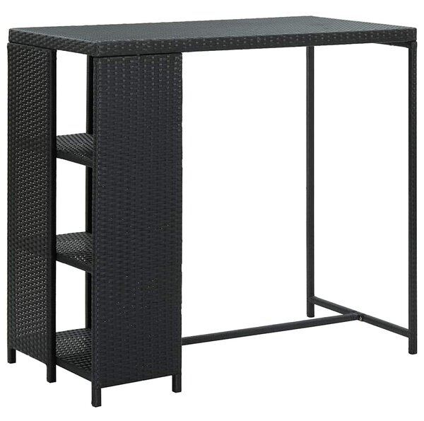 3 részes fekete polyrattan kerti bárszett párnával