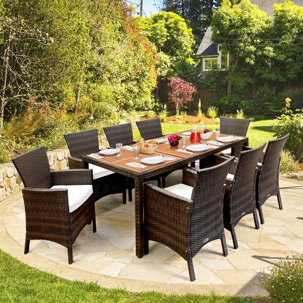Casaria® Berlin 1+8 kerti rattan garnitúra - barna/fa