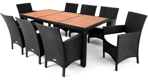 Casaria® Berlin 1+8 kerti rattan garnitúra - fekete/fa