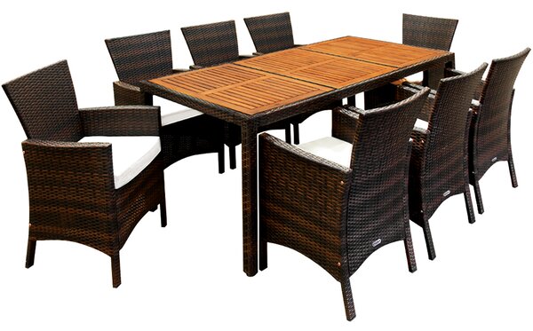 Casaria® Berlin 1+8 kerti rattan garnitúra - barna/fa