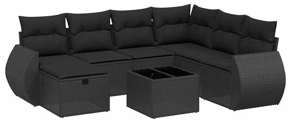 8 részes fekete polyrattan kerti ülőgarnitúra párnákkal