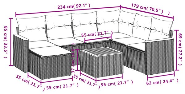 8 részes bézs polyrattan kerti ülőgarnitúra párnával