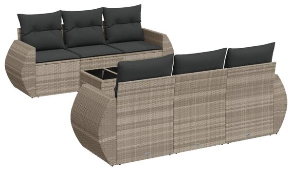 7 részes világosszürke polyrattan kerti ülőgarnitúra párnákkal