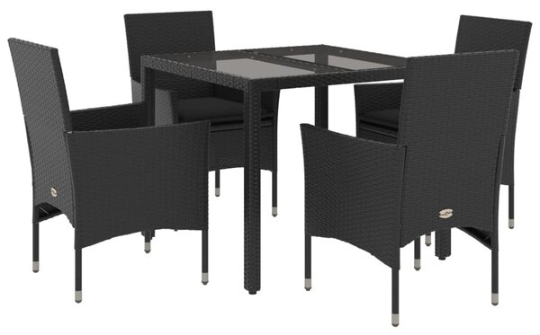 5 részes fekete polyrattan/üveg kerti étkezőgarnitúra párnákkal