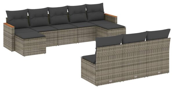 10 részes szürke polyrattan kerti ülőgarnitúra párnákkal