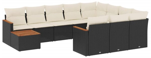 11 részes fekete polyrattan kerti ülőgarnitúra párnákkal