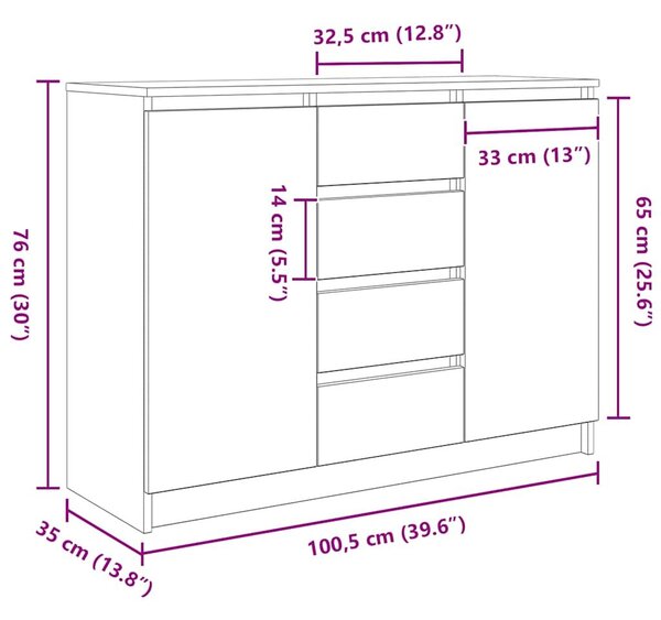 VidaXL szürke sonoma szerelt fa tálalószekrény fiókos 100,5x35x76 cm