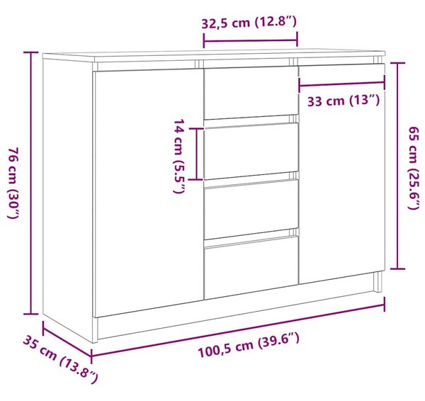 VidaXL betonszürke szerelt fa tálalószekrény fiókos 100,5x35x76 cm