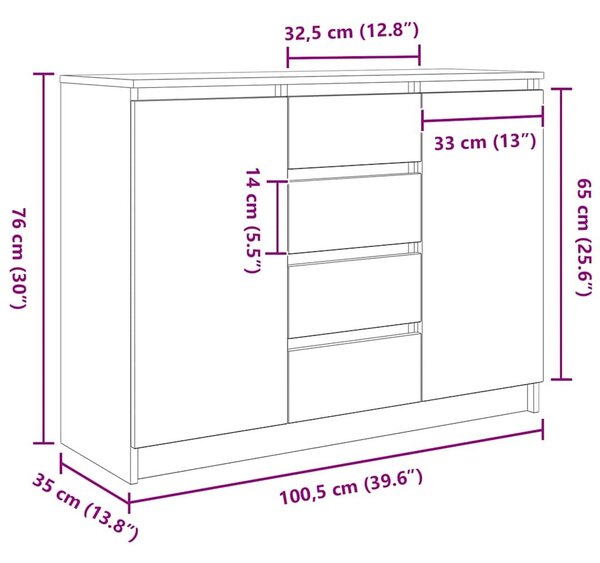 VidaXL füstölt tölgy szerelt fa tálalószekrény fiókos 100,5x35x76 cm