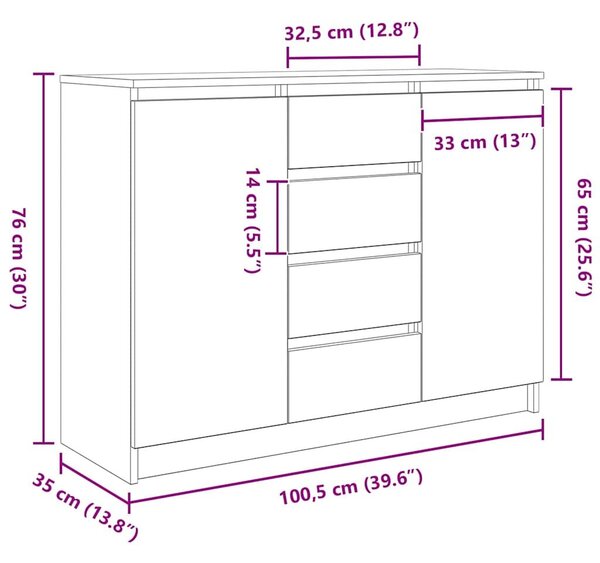 VidaXL kézműves tölgy szerelt fa tálalószekrény fiókos 100,5x35x76 cm