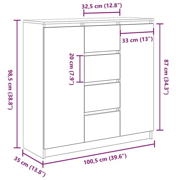 VidaXL fekete tölgy szerelt fa tálalószekrény fiókos 100,5x35x98,5 cm
