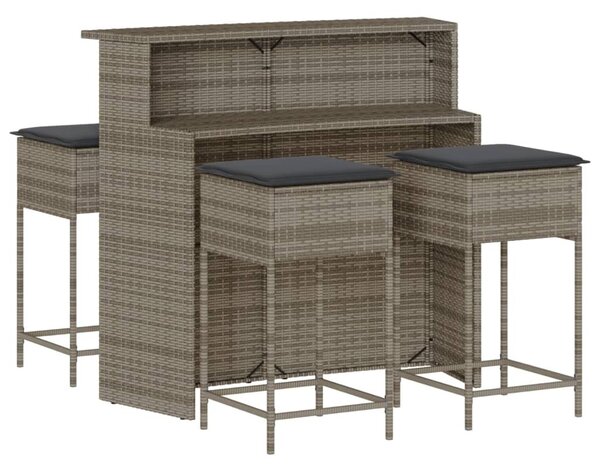 5 részes szürke polyrattan kerti bárszett párnákkal