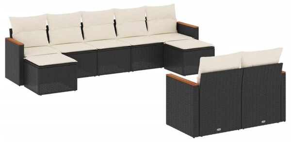 9 részes fekete polyrattan kerti ülőgarnitúra párnákkal