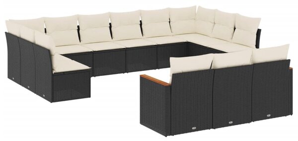 13 részes fekete polyrattan kerti ülőgarnitúra párnákkal