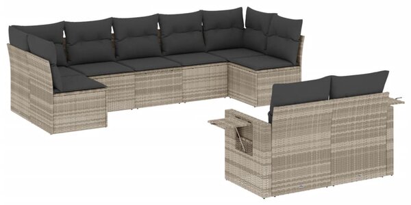 9 részes világosszürke polyrattan kerti ülőgarnitúra párnával