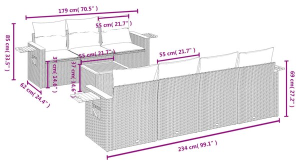 8 részes fekete polyrattan kerti ülőgarnitúra párnákkal