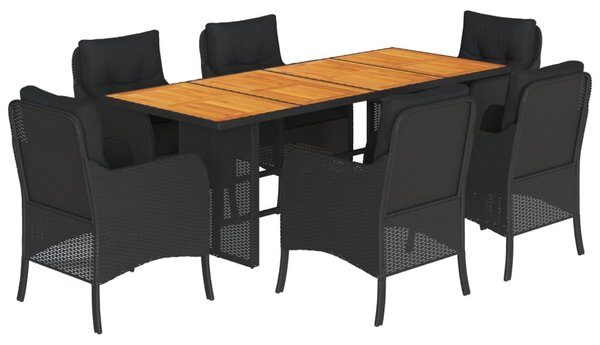 7 részes fekete polyrattan kerti étkezőgarnitúra párnával