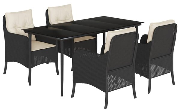 5 részes fekete polyrattan kerti étkezőgarnitúra párnákkal