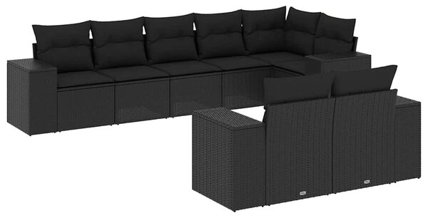 8 részes fekete polyrattan kerti ülőgarnitúra párnákkal
