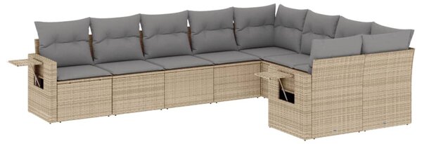 9 részes bézs polyrattan kerti ülőgarnitúra párnákkal