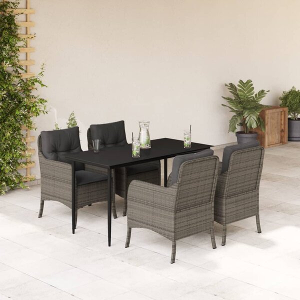 5 részes szürke polyrattan kerti étkezőgarnitúra párnával