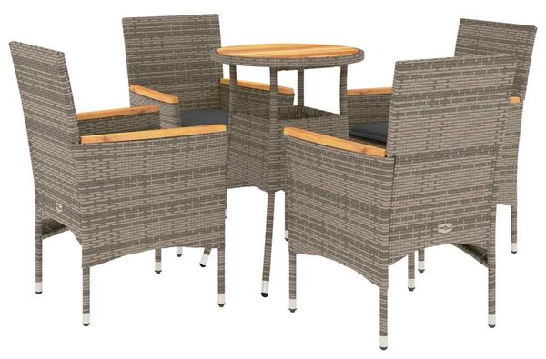 5részes szürke polyrattan/akácfa kerti étkezőgarnitúra párnával