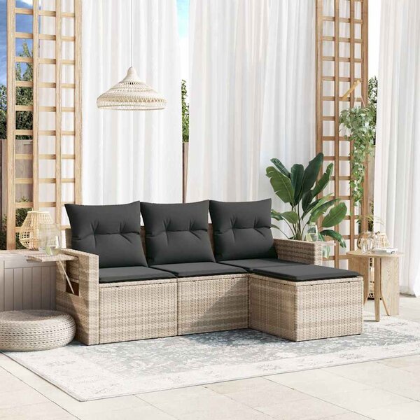 4 részes világosszürke polyrattan kerti ülőgarnitúra párnákkal