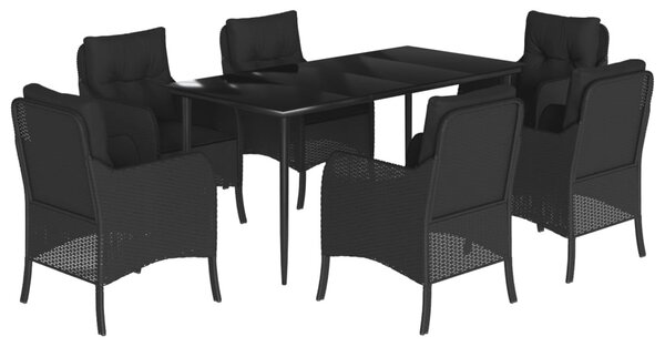 7 részes fekete polyrattan kerti étkezőgarnitúra párnával