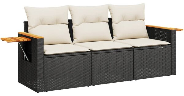 3 részes fekete polyrattan kerti ülőgarnitúra párnával