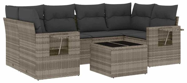 7 részes világosszürke polyrattan kerti ülőgarnitúra párnákkal