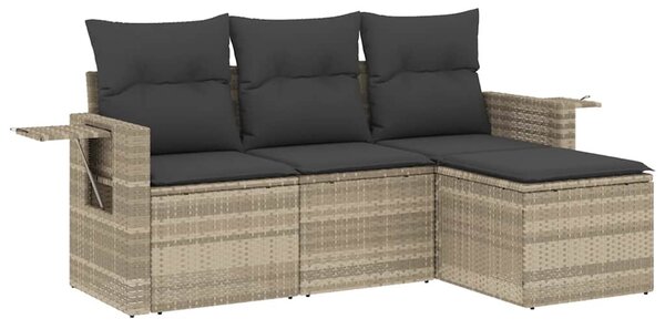 4 részes világosszürke polyrattan kerti ülőgarnitúra párnákkal