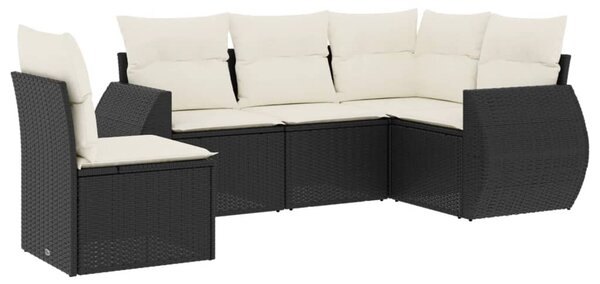 5 részes fekete polyrattan kerti kanapészett párnákkal