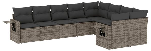 9 részes szürke polyrattan kerti ülőgarnitúra párnákkal