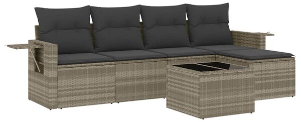6 részes világosszürke polyrattan kerti ülőgarnitúra párnákkal