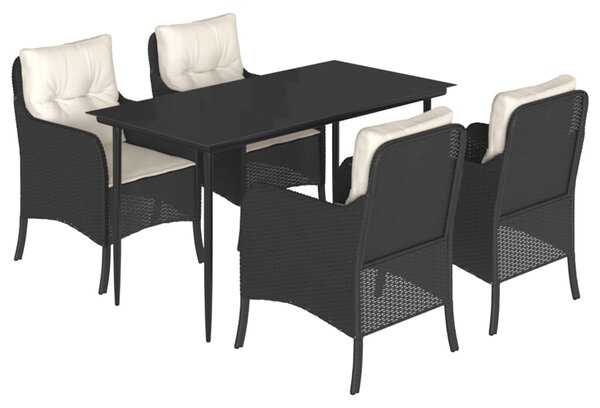 5 részes fekete polyrattan kerti étkezőgarnitúra párnákkal