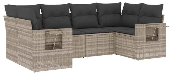 6 részes világosszürke polyrattan kerti ülőgarnitúra párnákkal