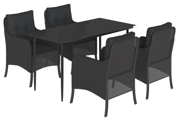 5 részes fekete polyrattan kerti étkezőgarnitúra párnákkal