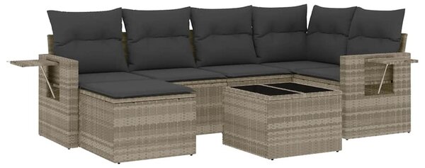 7 részes világosszürke polyrattan kerti ülőgarnitúra párnákkal