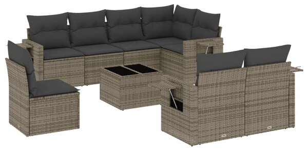 9 részes szürke polyrattan kerti ülőgarnitúra párnákkal