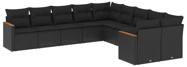10 részes fekete polyrattan kerti ülőgarnitúra párnákkal