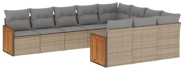 10 részes bézs polyrattan kerti ülőgarnitúra párnával