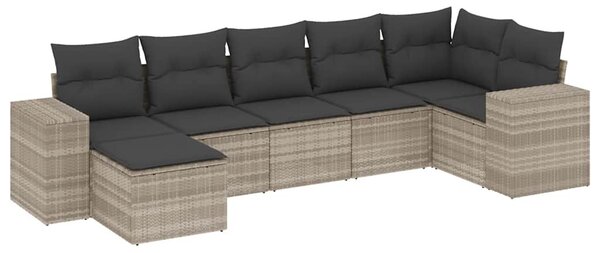 7 részes világosszürke polyrattan kerti ülőgarnitúra párnákkal