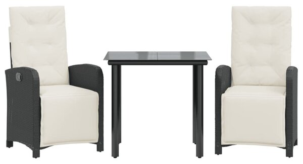 3 részes fekete polyrattan bisztrógarnitúra párnával