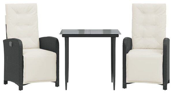 3 részes fekete polyrattan bisztrógarnitúra párnával